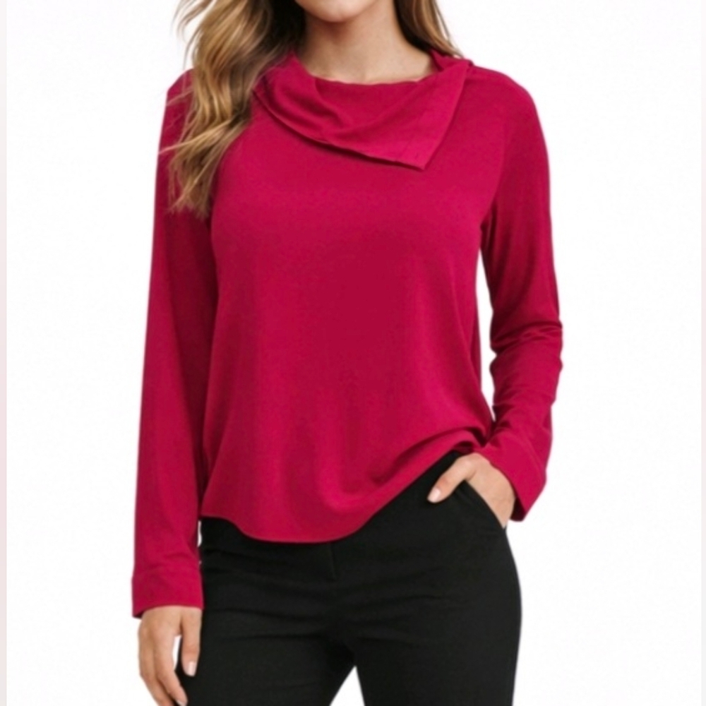COS Blouse Hot Pink 100% Silk Long Sleeve Buttons At Neck Size 10 NEW